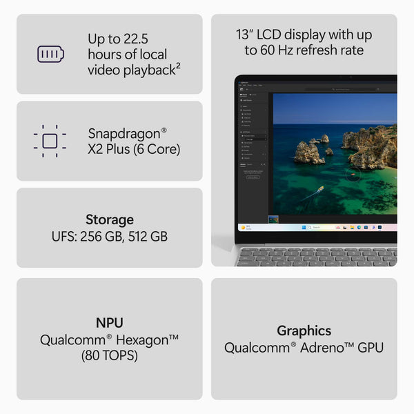 Microsoft - Surface Laptop - 13" 2K Touchscreen - Snapdragon X2 Plus (6 Core) 2026 - 16GB - 256GB UFS - Platinum