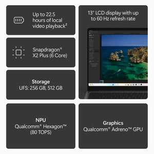 Microsoft - Surface Laptop - 13" 2K Touchscreen - Snapdragon X2 Plus (6 Core) 2026 - 16GB - 512GB UFS - Black