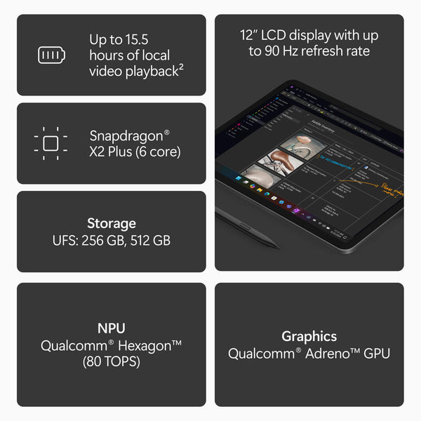Microsoft - Surface Pro - 12" Touchscreen - Snapdragon X2 Plus (6 Core) - 16GB Memory - 256GB UFS - Device Only - Black