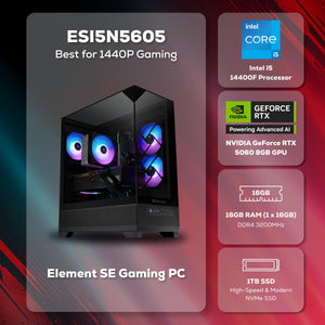 iBUYPOWER - Element SE Gaming Desktop PC Intel Core i5 14400F 2024 NVIDIA RTX 5060 8GB, 16GB RAM Memory, 1TB SSD Storage - Black
