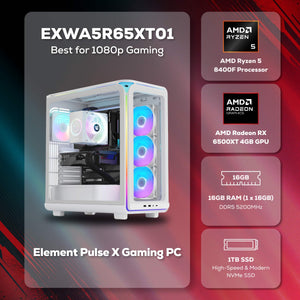 iBUYPOWER - Element Gaming Desktop PC-AMD Ryzen 5 8400F 2024 AMD Radeon RX 6500XT 4GB 16GB DDR5 RGB 1TB NVMe SSD Storage - White