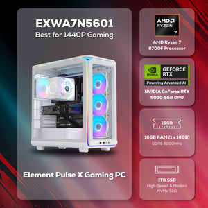 iBUYPOWER - Element Gaming Desktop PC AMD Ryzen 7 8700F 2024 NVIDIA GeForce RTX 5060 8GB 16GB DDR5 1TB NVMe SSD Storage - White
