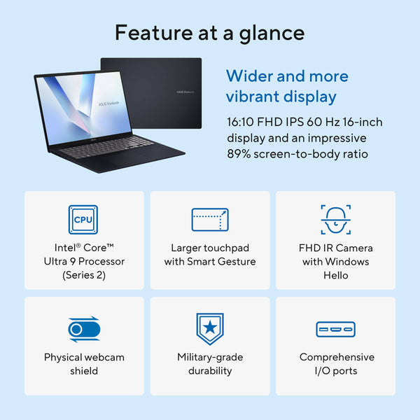 ASUS - Vivobook 16 16" WUXGA Display - Intel Core Ultra 9 285H - 16GB RAM - 1TB SSD - Quiet Blue