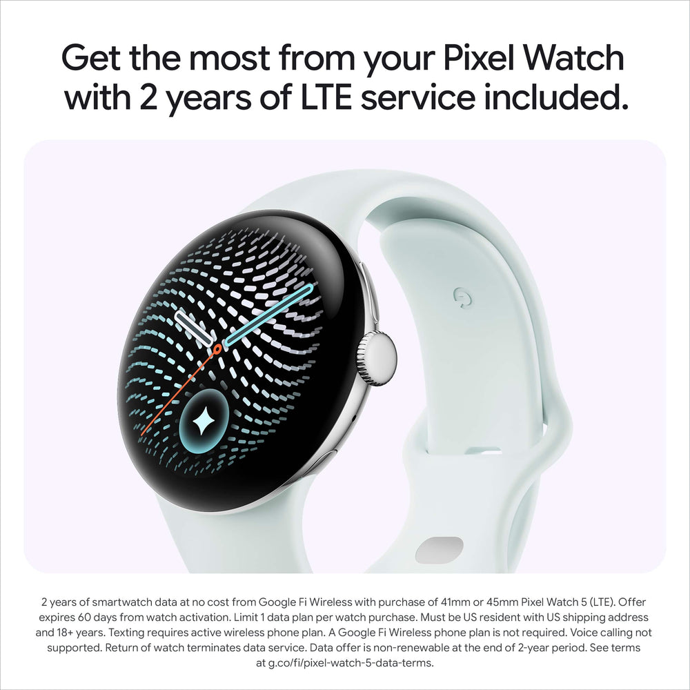 Google - Pixel Watch 5 (45mm) - LTE - Polished Silver Case - Fog Band - Small, Large - (2026)