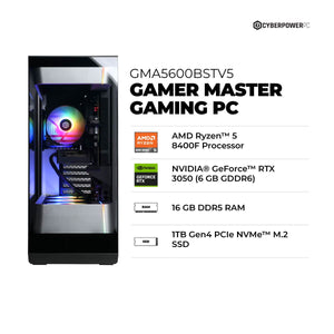 CyberPowerPC - Gaming Desktop - AMD Ryzen 5 8400F - NVIDIA GeForce RTX 3050 6GB - 16GB DDR5 - 1TB PCIe 4.0 SSD Storage - Black