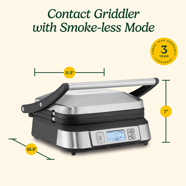 Cuisinart - Countertop Indoor Contact Griddler with Smoke-Less Mode - Stainless Steel