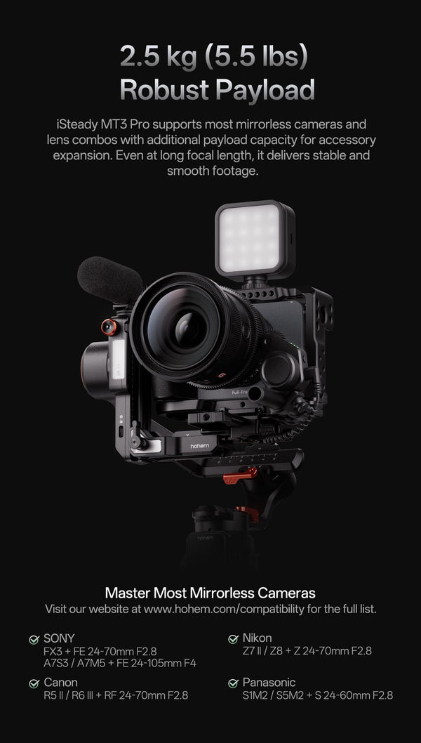 Hohem - iSteady MT3 Pro Phone & Camera Gimbal Stabilizer w/ AI Tracking, Detachable Remote for Cameras up to 5.5lbs - Black