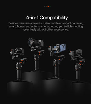 Hohem - iSteady MT3 Pro Phone & Camera Gimbal Stabilizer w/ AI Tracking, Detachable Remote for Cameras up to 5.5lbs - Black