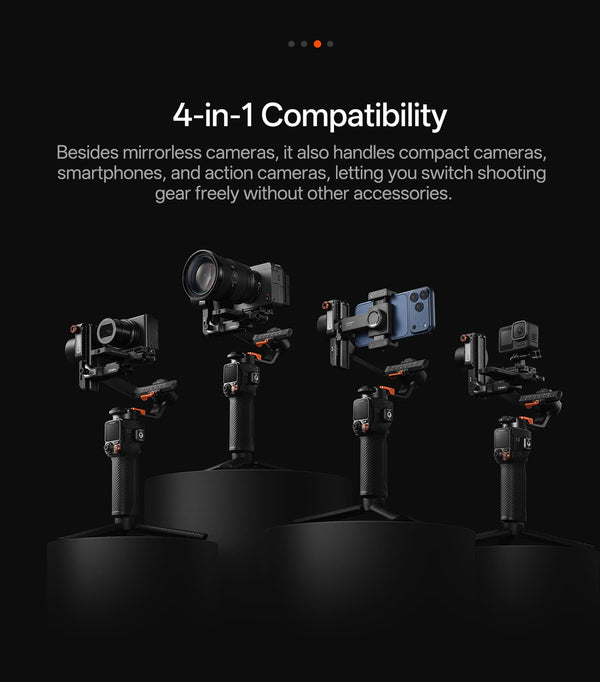 Hohem - iSteady MT3 Pro Phone & Camera Gimbal Stabilizer w/ AI Tracking, Detachable Remote for Cameras up to 5.5lbs - Black