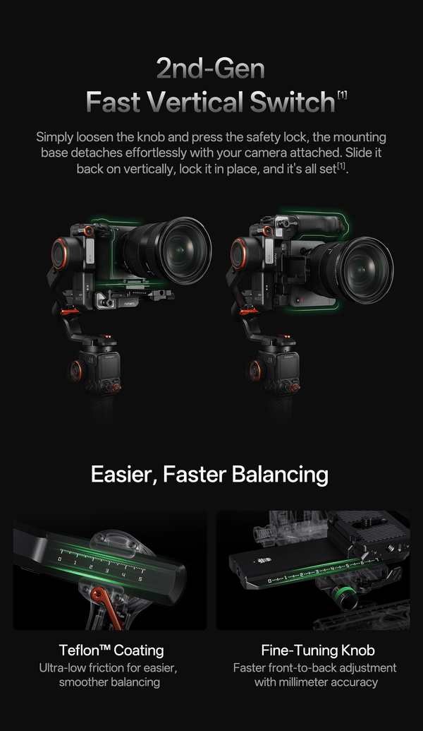 Hohem - iSteady MT3 Pro Phone & Camera Gimbal Stabilizer w/ AI Tracking, Detachable Remote for Cameras up to 5.5lbs - Black