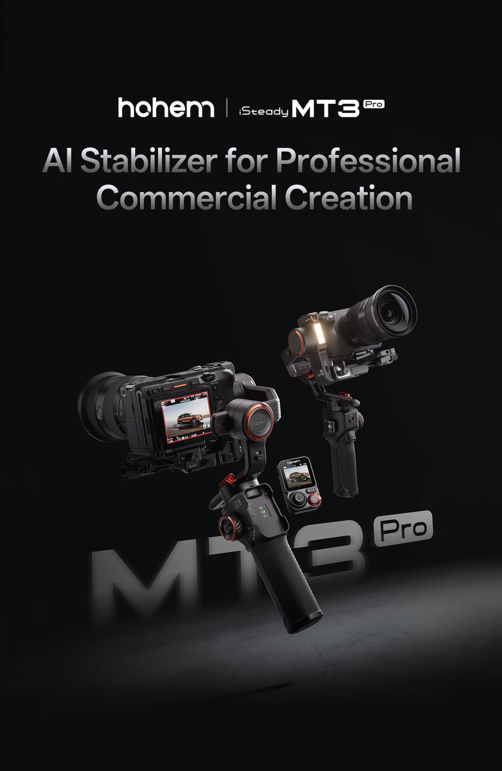 Hohem - iSteady MT3 Pro Phone & Camera Gimbal Stabilizer w/ AI Tracking, Detachable Remote for Cameras up to 5.5lbs - Black