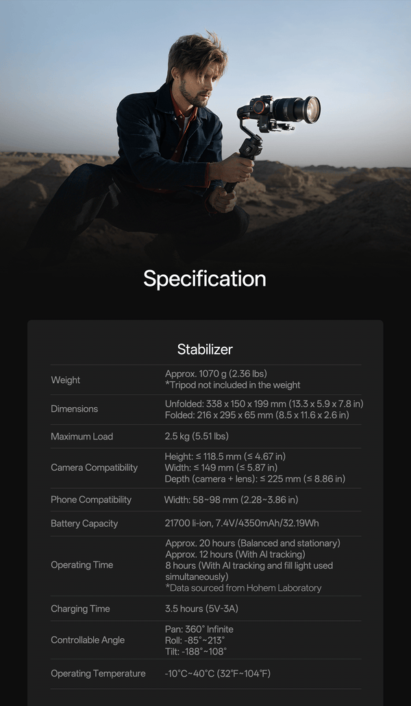 Hohem - iSteady MT3 Pro Phone & Camera Gimbal Stabilizer w/ AI Tracking, Detachable Remote for Cameras up to 5.5lbs - Black