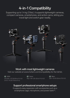 Hohem - iSteady MT3 Phone & Camera Gimbal Stabilizer w/ AI Tracking & Orientation Switch for Cameras up to 3lbs - Black