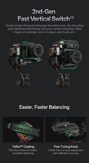 Hohem - iSteady MT3 Phone & Camera Gimbal Stabilizer w/ AI Tracking & Orientation Switch for Cameras up to 3lbs - Black