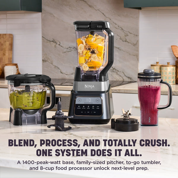 Ninja - TotalCrush Professional Kitchen System (Blender, Tumbler, & 8-Cup Food Processor) with Auto-iQ - Metallic Black
