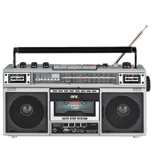 QFX - RECHARGEABLE CASSETTE AM/FM/SW1-2 RADIO BLUETOOTH BOOMBOX WITH USB RECORDING - Silver
