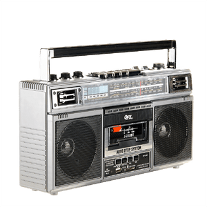 QFX - RECHARGEABLE CASSETTE AM/FM/SW1-2 RADIO BLUETOOTH BOOMBOX WITH USB RECORDING - Silver