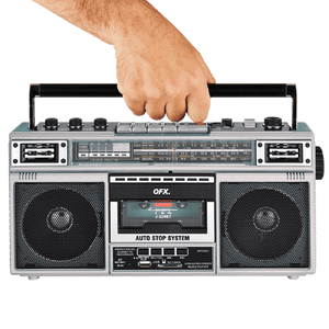 QFX - RECHARGEABLE CASSETTE AM/FM/SW1-2 RADIO BLUETOOTH BOOMBOX WITH USB RECORDING - Silver