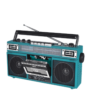 QFX - RECHARGEABLE CASSETTE AM/FM/SW1-2 RADIO BLUETOOTH BOOMBOX WITH USB RECORDING - Turquoise