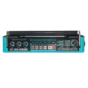 QFX - RECHARGEABLE CASSETTE AM/FM/SW1-2 RADIO BLUETOOTH BOOMBOX WITH USB RECORDING - Turquoise