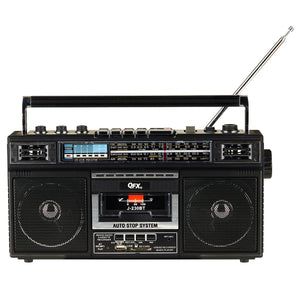 QFX - Rechargeable Cassette AM/FM/SW1-2 Radio Bluetooth Boombox with USB Recording - Black