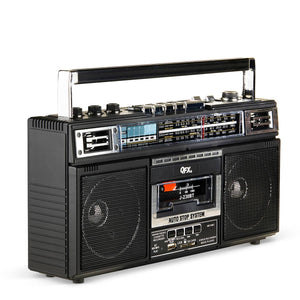 QFX - Rechargeable Cassette AM/FM/SW1-2 Radio Bluetooth Boombox with USB Recording - Black