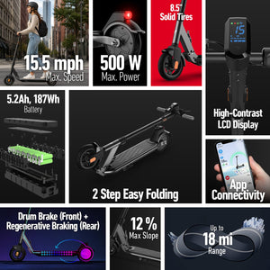 NIU - KQi1 Pro Foldable Electric Kick Scooter w/ 18 mi Max Range & 15.5 mph Max Speed - Midnight Black