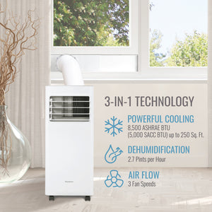 Keystone - 8,500 BTU ASHRAE/5,000 BTU DOE Portable Air Conditioner with Remote - White
