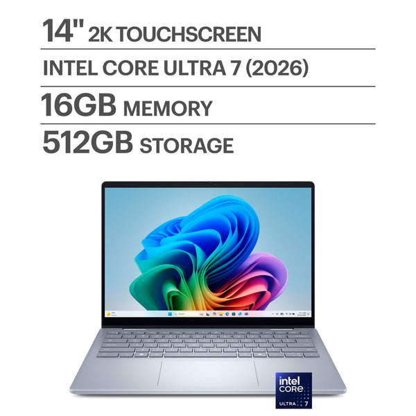 Dell - Plus 14" 2K 2-in-1 Laptop - Intel Core Ultra 7 Series 2 256V 2026 - 16GB Memory - 512GB Storage - Copilot+ PC - Ice Blue