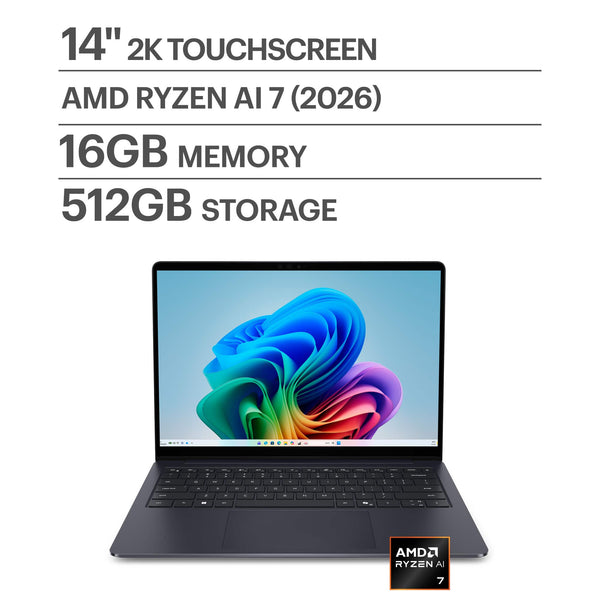 Dell - 14S - 14" 2K OLED Touchscreen Laptop - AMD Ryzen AI 7 445 2026 - 16GB Memory - 512GB Storage - Copilot+ PC - Celestial Blue