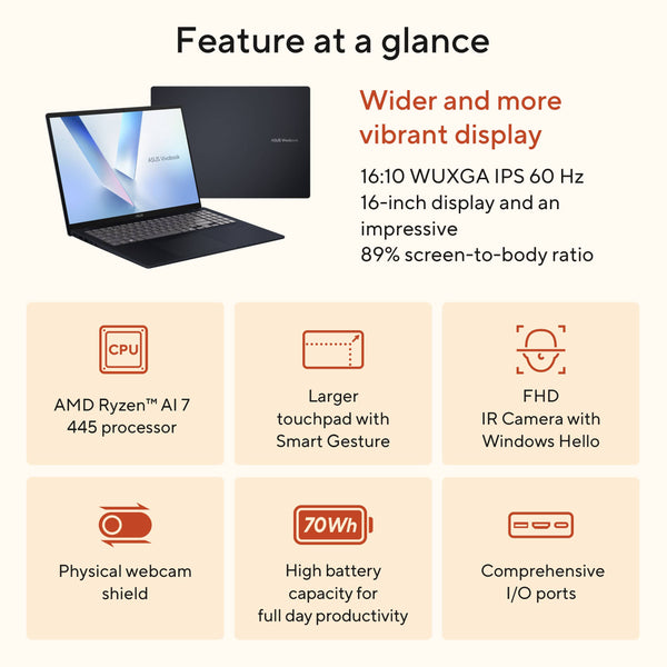 ASUS - Vivobook 16 16" 2K Laptop - AMD Ryzen AI 7 - 16GB RAM - 1TB SSD - Copilot+ PC - Quiet Blue