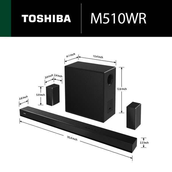 Toshiba - M510WR 5.1 Channel Soundbar with Wireless Subwoofer, Dolby Atmos, DTS:X - Black
