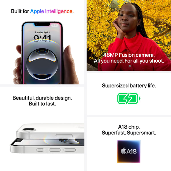 Apple - iPhone 16e 128GB - Apple Intelligence - White