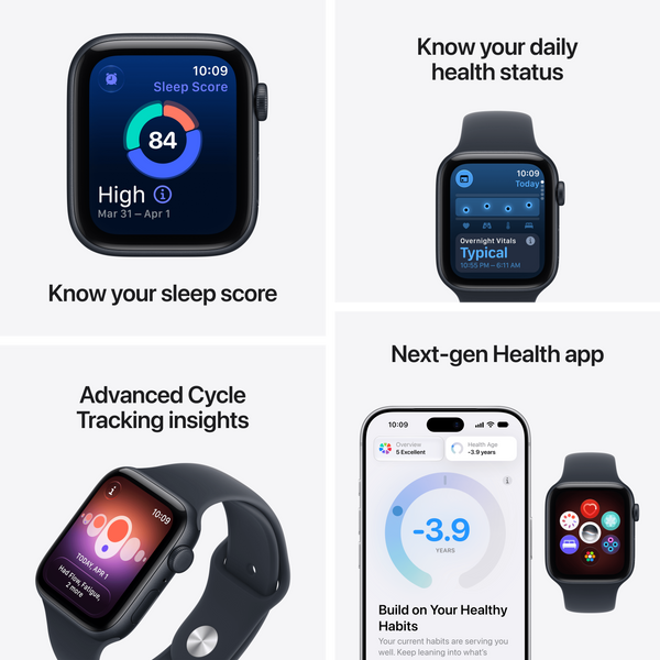 Apple Watch SE 3 (GPS + Cellular) 40mm Aluminum Case with Navy Blue Sport Band - S/M - Midnight - (2026)