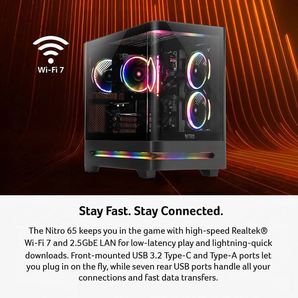 Acer - Nitro 65 Gaming Desktop - AMD Ryzen 7 8700F 2024 - AMD Radeon RX 9060 XT - 16GB DDR5 Memory – 1TB Storage - Black