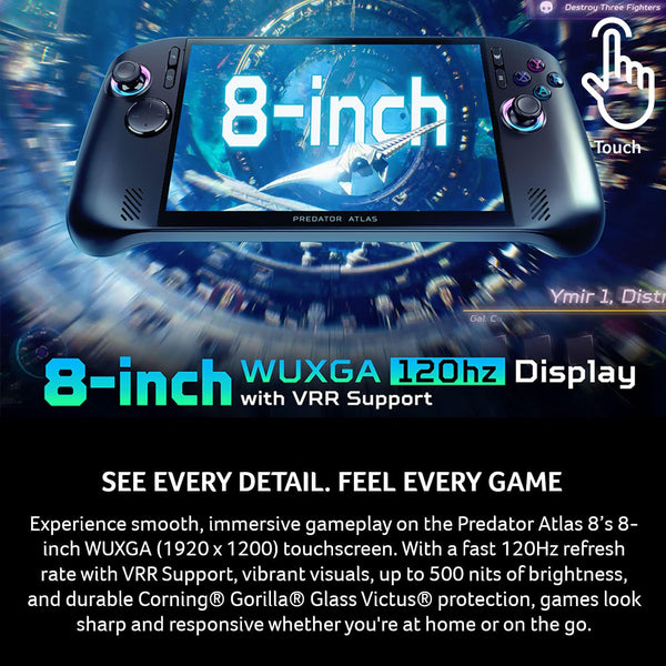 Acer - Predator Atlas 8 Gaming Handheld- Intel Arc G3 Extreme-Touchscreen,WUXGA 8" 120Hz- 24GB storage- 512GB SSD- 159 AI TOPS - Shale Black