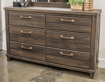 Vonitta Bay - 2 Pc. - Six Drawer Dresser & Bedroom Mirror - Dark Brown