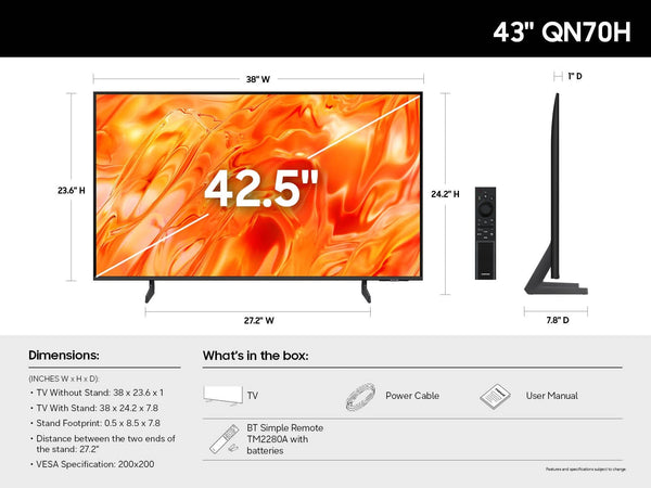 Samsung - 43” Class QN70H Series Neo QLED Mini LED 4K UHD SamsungVision AI Smart Tizen TV (2026)
