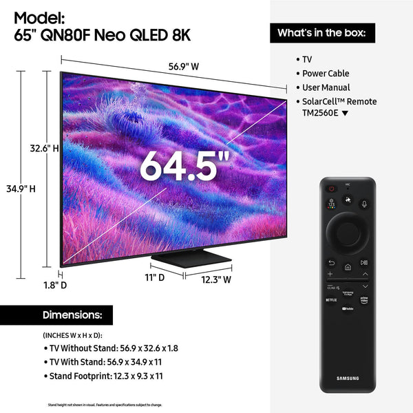 Samsung - 65” Class QN80F Series Neo QLED Mini LED 4K UHD SamsungVision AI Smart Tizen TV (2025)