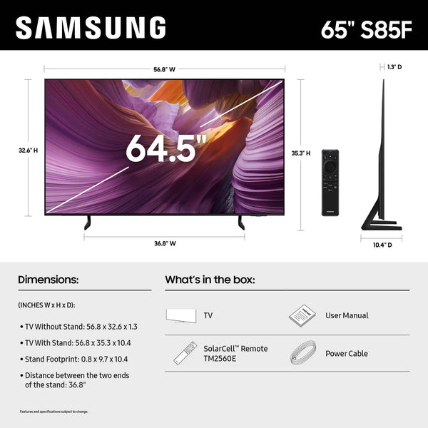 Samsung - 65” Class S85F Series OLED 4K UHD SamsungVision AI Smart Tizen TV (2025)
