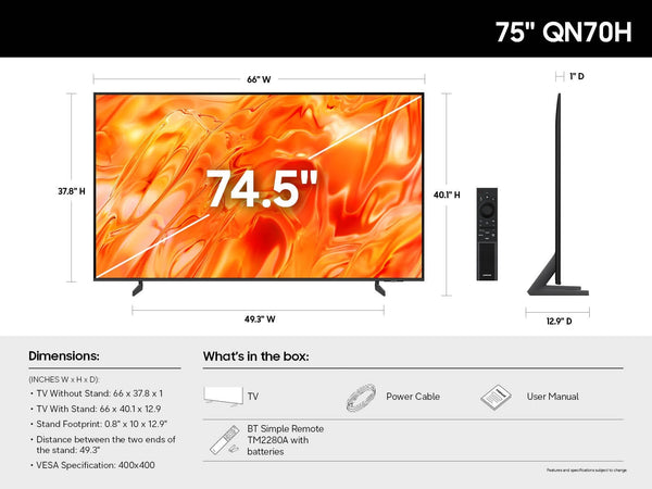 Samsung - 75” Class QN70H Series Neo QLED Mini LED 4K UHD SamsungVision AI Smart Tizen TV (2026)