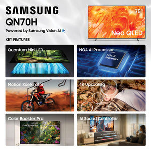 Samsung - 75” Class QN70H Series Neo QLED Mini LED 4K UHD SamsungVision AI Smart Tizen TV (2026)