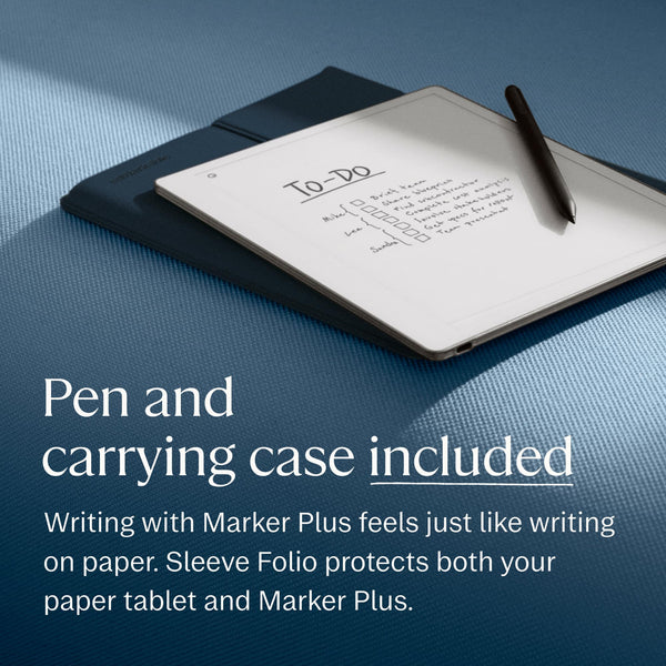 reMarkable - Paper Pure – 10.3” Paper Tablet Bundle with Marker Plus and Sleeve Folio - Ocean Blue