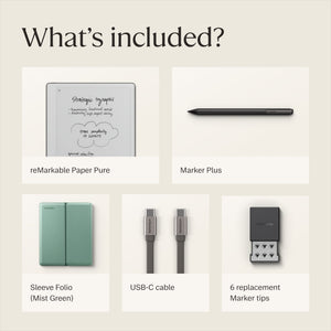 reMarkable - Paper Pure – 10.3” Paper Tablet Bundle with Marker Plus and Sleeve Folio - Mist Green