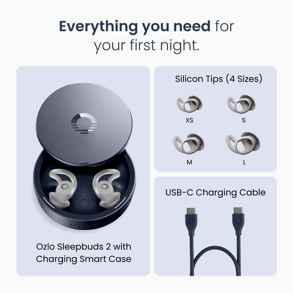 Ozlo - Sleepbuds® 2, Noise-Masking Sleep Earbuds with Bluetooth Streaming, Sleep Detection, In-Ear Alarm, 14-Hr Battery - Blue