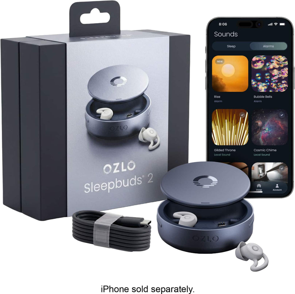 Ozlo - Sleepbuds® 2, Noise-Masking Sleep Earbuds with Bluetooth Streaming, Sleep Detection, In-Ear Alarm, 14-Hr Battery - Blue