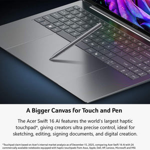 Acer - Swift 16 AI - Copilot+ PC - 16" 3K OLED Touchscreen Laptop - Intel Core Ultra X7 358H 2026 - 16GB Memory - 1TB Storage - Basalt Gray