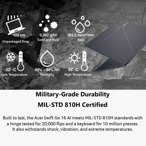 Acer - Swift Go 16 AI - Copilot+ PC - 16" WUXGA Touchscreen Laptop - AMD Ryzen AI 7 445 2026 - 16GB Memory – 1TB Storage - Obsidian Black