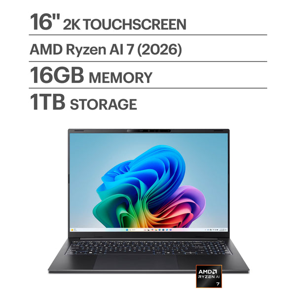 Acer - Swift Go 16 AI - Copilot+ PC - 16" WUXGA Touchscreen Laptop - AMD Ryzen AI 7 445 2026 - 16GB Memory – 1TB Storage - Obsidian Black