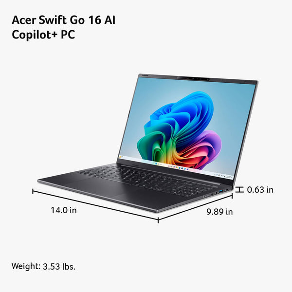 Acer - Swift Go 16 AI - Copilot+ PC - 16" Touchscreen Laptop 2K - AMD Ryzen AI 7 445 2026 - 16GB Memory – 512GB Storage - Obsidian Black